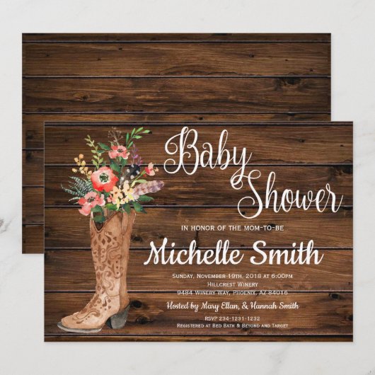 Rustic Boot Country Bridal Western Baby shower Kaart (Voorkant / Achterkant)