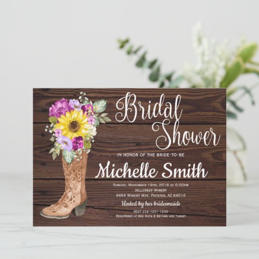 Rustic Boot Country Zonnebloem Bloemen Vrijgezelle Kaart (Staand voorkant)