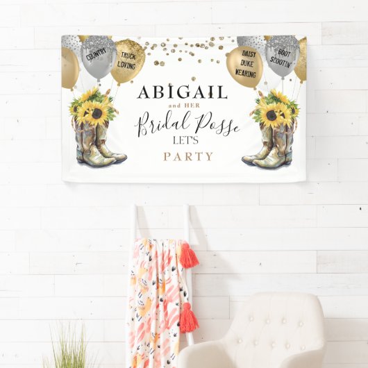 Rustic Boot Scootin' Zonnebloem Bachelorette Banne Spandoek (Insitu)