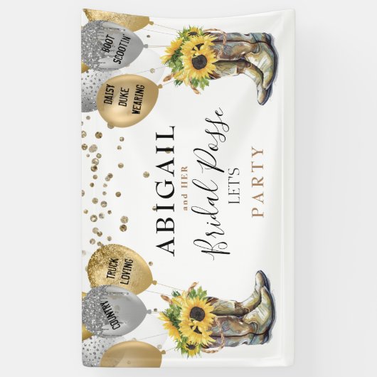 Rustic Boot Scootin' Zonnebloem Bachelorette Banne Spandoek (Verticaal)