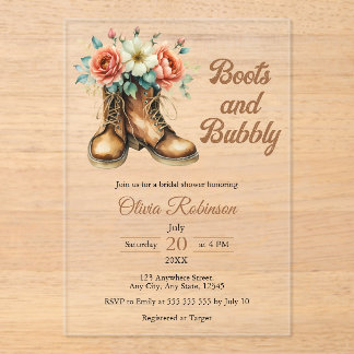 Rustic Boots and Bubbly Western Bridal Shower Acryl Uitnodigingen