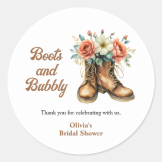 Rustic Boots and Bubbly Western Bridal Shower Ronde Sticker