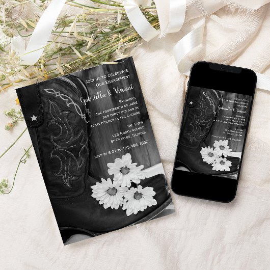 Rustic Boots and Daisies Western Engagement Party Kaart