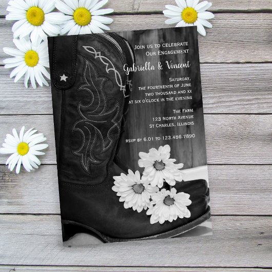 Rustic Boots and Daisies Western Engagement Party Kaart