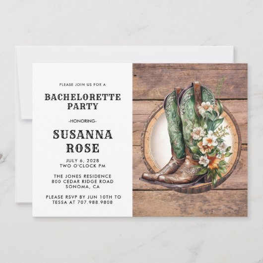 Rustic Boots Bachelorette Party Kaart (Voorkant)