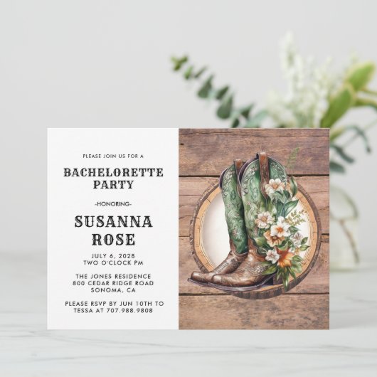 Rustic Boots Bachelorette Party Kaart (Staand voorkant)