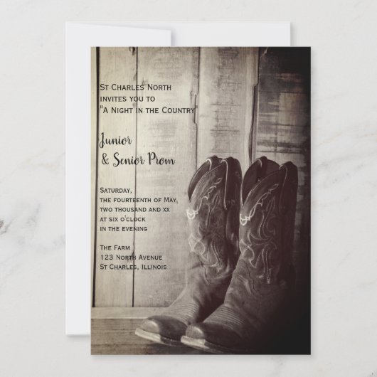 Rustic Boots Country Junior / Senior Prom Kaart (Voorkant)