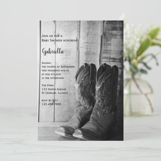Rustic Boots Country Western Baby shower Kaart (Staand voorkant)