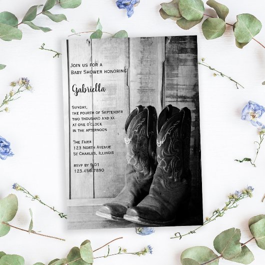 Rustic Boots Country Western Baby shower Kaart