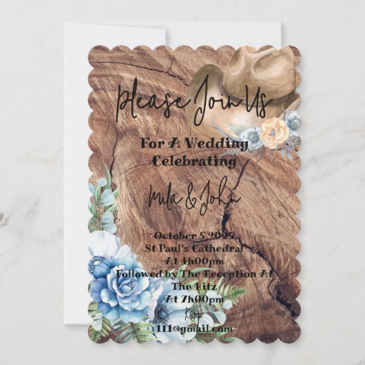 RUSTIC BOOTS COWBOY BRUILOFT UITNODIGING KAART (Voorkant)