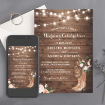 Rustic Boots Cowboy Cowgirl Floral Lights Wedding