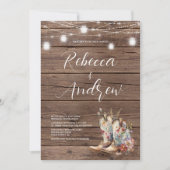 Rustic Boots Cowboy Cowgirl Floral Lights Wedding Kaart (Voorkant)