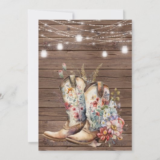 Rustic Boots Cowboy Cowgirl Floral Lights Wedding Kaart (Achterkant)
