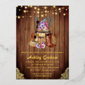 Rustic Boots Cowgirl Quinceañera 15e verjaardag In Folie Uitnodiging (Voorkant)