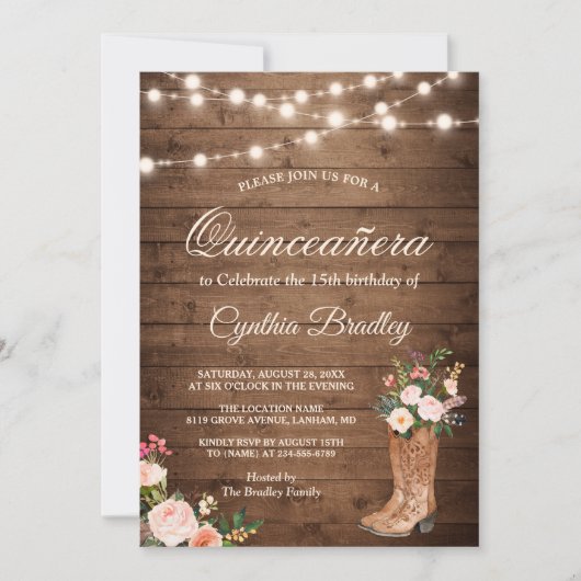 Rustic Boots Cowgirl Quinceañera 15e verjaardag Kaart (Voorkant)
