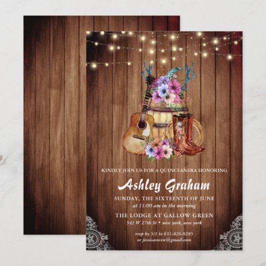 Rustic Boots Cowgirl Quinceañera 15e verjaardag Kaart (Voorkant / Achterkant)