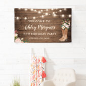 Rustic Boots Cowgirl String Lights Birthday Party Spandoek (Insitu)