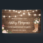 Rustic Boots Cowgirl String Lights Birthday Party Spandoek<br><div class="desc">Rustic Boots Cowgirl String Lights Birthday Party Banner.</div>