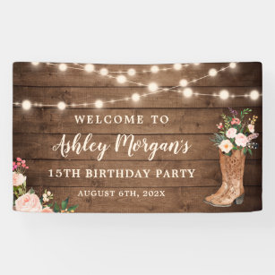 Rustic Boots Cowgirl String Lights Birthday Party Spandoek