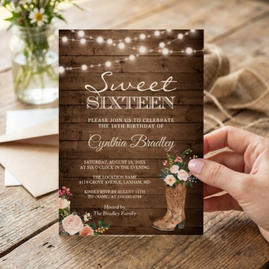 Rustic Boots Cowgirl Sweet Sixteen 16 Uitnodiging