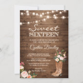 Rustic Boots Cowgirl Sweet Sixteen 16 Uitnodiging (Voorkant)
