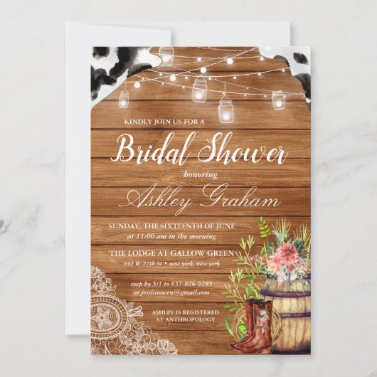 Rustic Boots Cowgirl Western Vrijgezellenfeest Kaart (Voorkant)