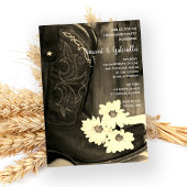 Rustic Boots Daisy Western Engagement Party Sepia Kaart