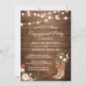 Rustic Boots Floral String Lights Engagement Party Kaart (Voorkant)