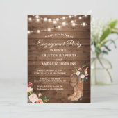 Rustic Boots Floral String Lights Engagement Party Kaart (Staand voorkant)