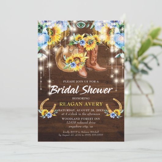 Rustic Boots Floral String Lights Vrijgezellenfees Kaart (Staand voorkant)