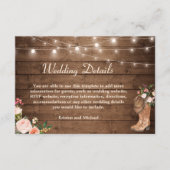 Rustic Boots Floral String Lights Wedding Details Informatiekaartje (Voorkant)