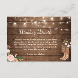 Rustic Boots Floral String Lights Wedding Details Informatiekaartje