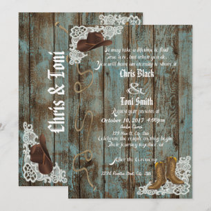 Rustic Boots & Lace Wedding Invite Kaart