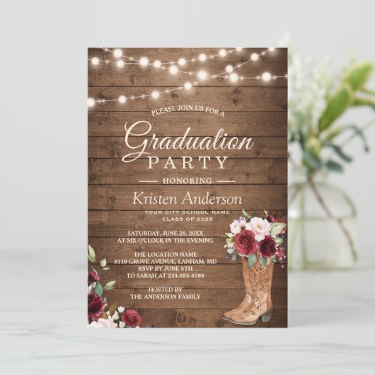 Rustic Boots Red Roses Floral Gradual Party Kaart (Staand voorkant)