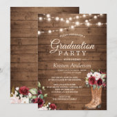 Rustic Boots Red Roses Floral Gradual Party Kaart (Voorkant / Achterkant)