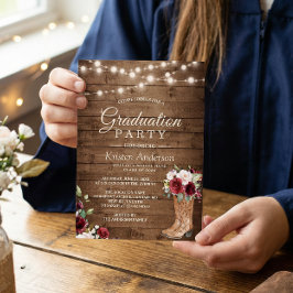 Rustic Boots Red Roses Floral Gradual Party Kaart