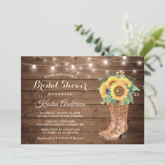 Rustic Boots String Lights Sunflower Vrijgezellenf Kaart (Staand voorkant)