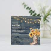 Rustic Boots Sunflower Bruids Douche Uitnodiging (Staand voorkant)
