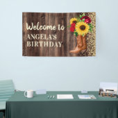 Rustic Boots Sunflower Red Roses Birthday Welkom Spandoek (Beurs)