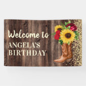 Rustic Boots Sunflower Red Roses Birthday Welkom Spandoek (Horizontaal)
