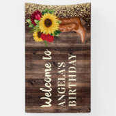 Rustic Boots Sunflower Red Roses Birthday Welkom Spandoek (Verticaal)