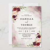 Rustic Bordeaux Blush Floral Wedding Invitation Kaart (Voorkant)