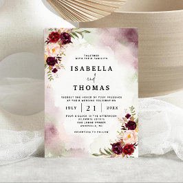 Rustic Bordeaux Blush Floral Wedding Invitation Kaart