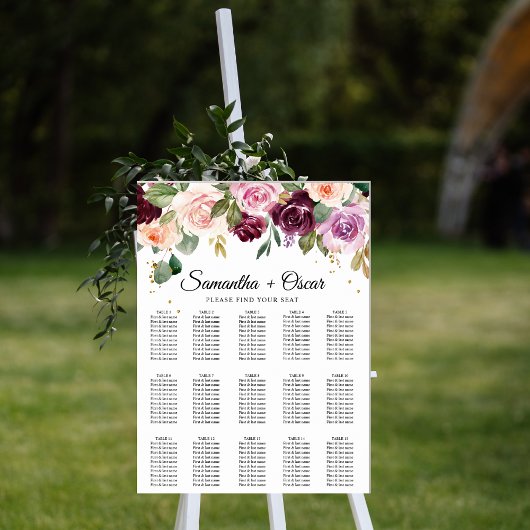 Rustic bordeauxrood watercolorbloemen & gouden dru poster