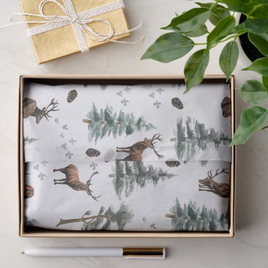 Rustic bos bos herten / bok Kerstmis Tissuepapier (Geschenk)