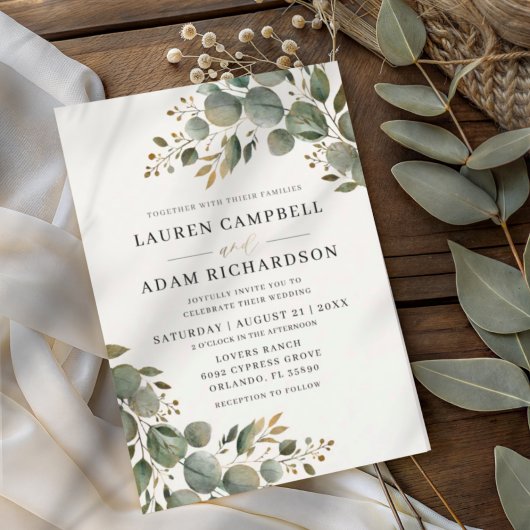 Rustic Botancial Eucalyptus Greenery Wedding Kaart