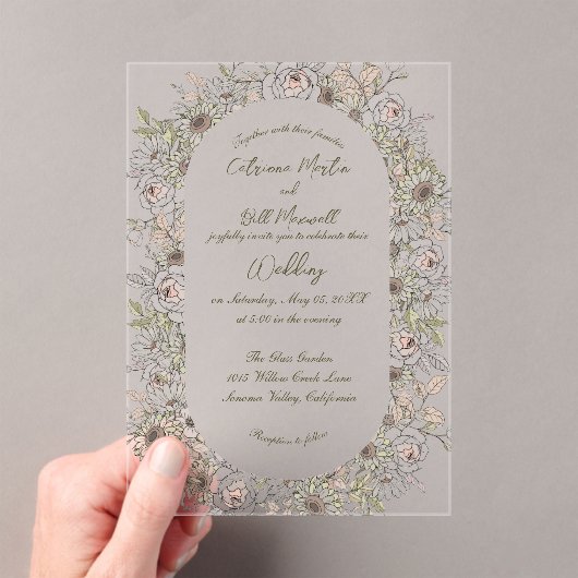 Rustic Botanical Acrylic Wedding Invitation Acryl Uitnodigingen (Insitu (Draagbaar))