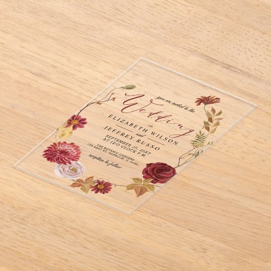 Rustic Botanical Autumn Fall Wedding Acryl Uitnodigingen (Laagn)
