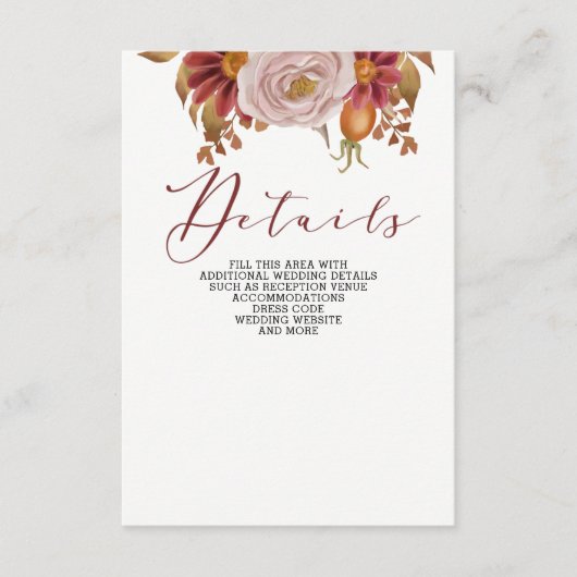Rustic Botanical Autumn Fall Wedding Informatiekaartje (Voorkant)