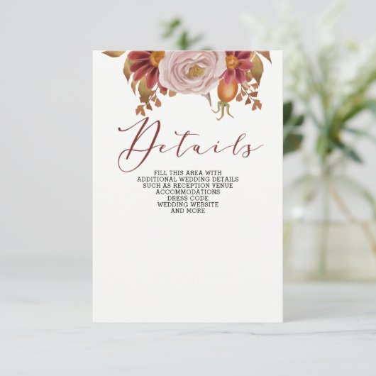 Rustic Botanical Autumn Fall Wedding Informatiekaartje (Staand voorkant)